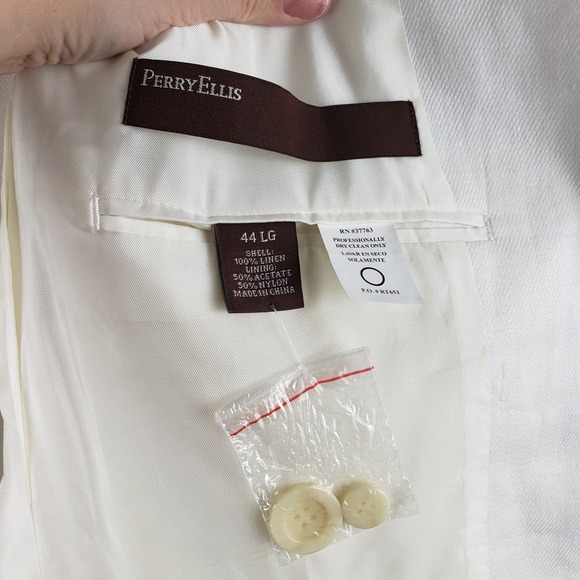 Perry Ellis Men's‎ Size 44 100% Linen Twill Suit Jacket Blazer Ivory Cream New - Picture 5 of 9